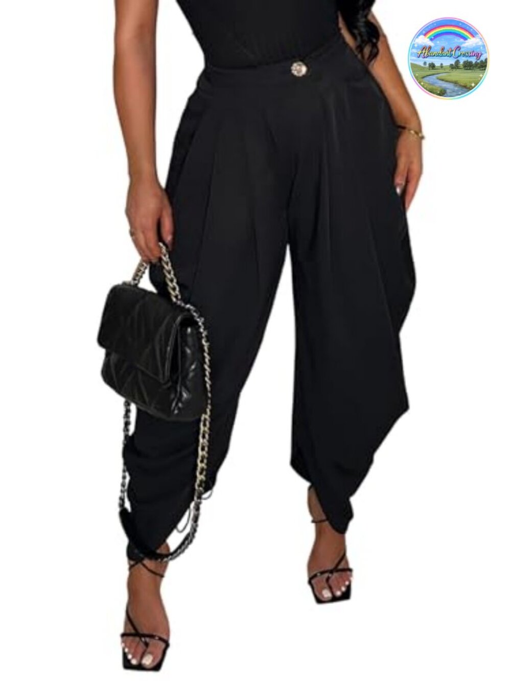 Women's High Waisted Pleated Balloon Work Trousers Wide Leg Dress Pants